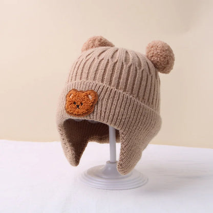 Winter Baby Beanie Cap Cartoon Bear Ear Protection Knitted Hat for Toddler Boys Girls Cute Korean Warm Kids Crochet Hats Gorras